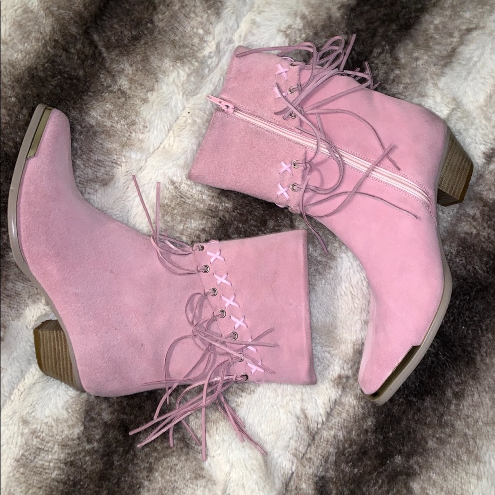 Pink suede cowgirl boots